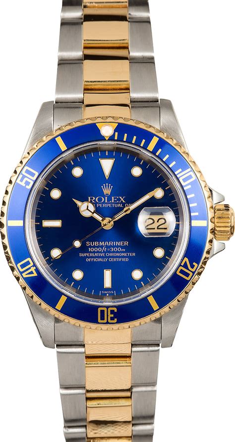 rolex submariner two tone blue face replica|rolex 16613 vs 16613t.